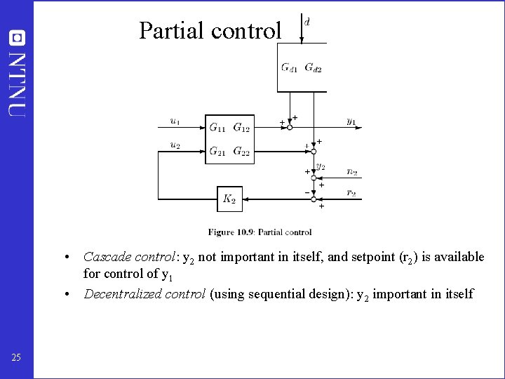 Partial control • Cascade control: y 2 not important in itself, and setpoint (r