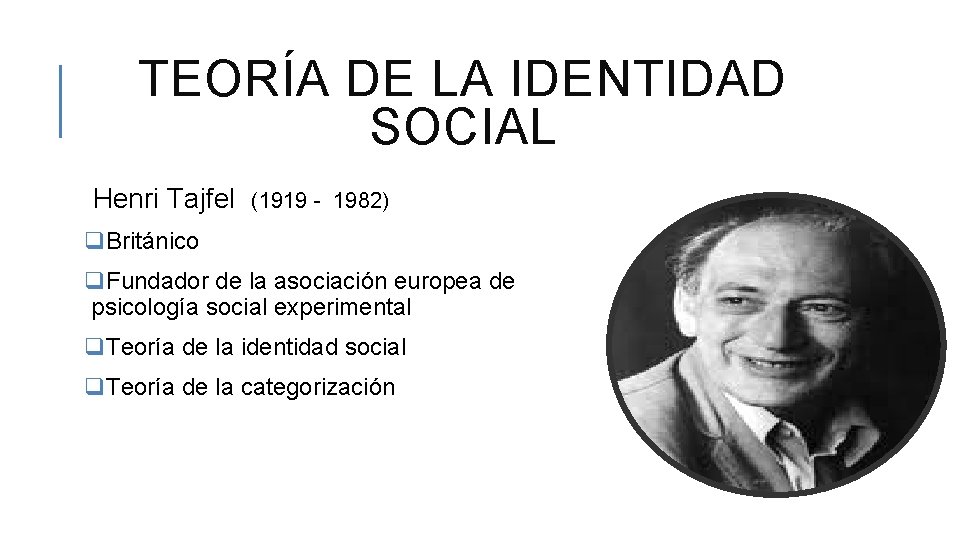 TEORÍA DE LA IDENTIDAD SOCIAL Henri Tajfel (1919 - 1982) q. Británico q. Fundador