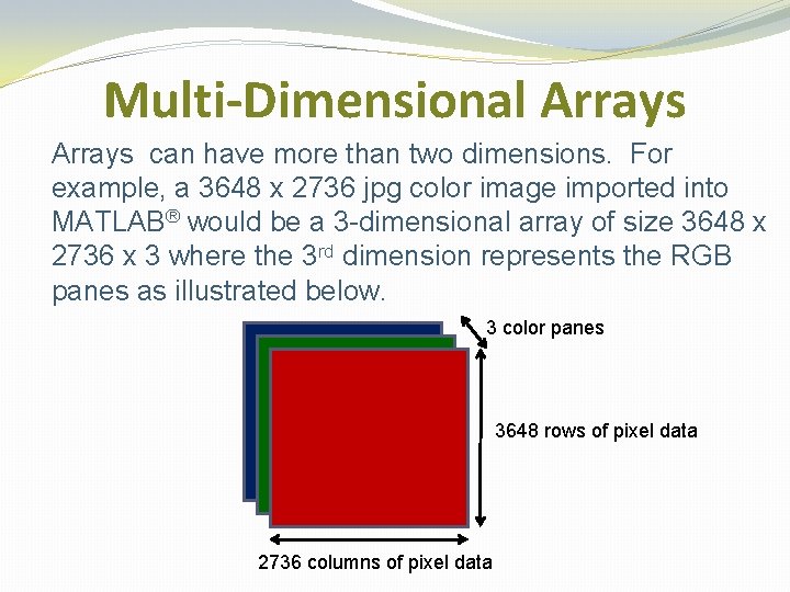 Multi-Dimensional Arrays can have more than two dimensions. For example, a 3648 x 2736