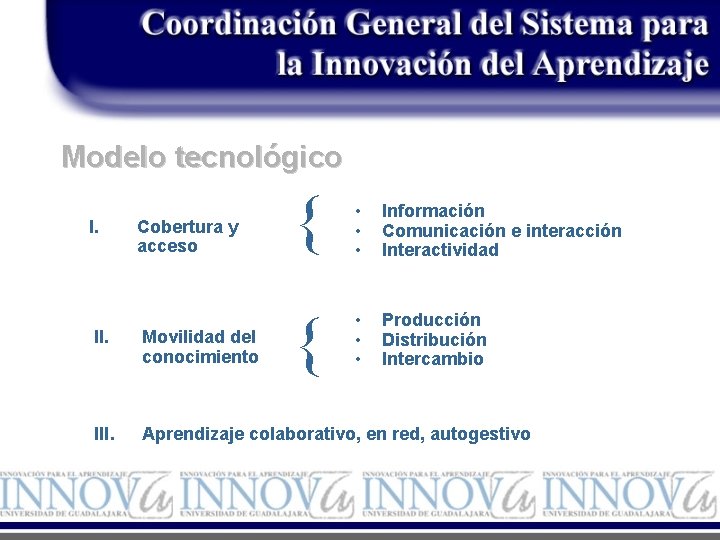 Modelo tecnológico I. Cobertura y acceso { • • • Información Comunicación e interacción