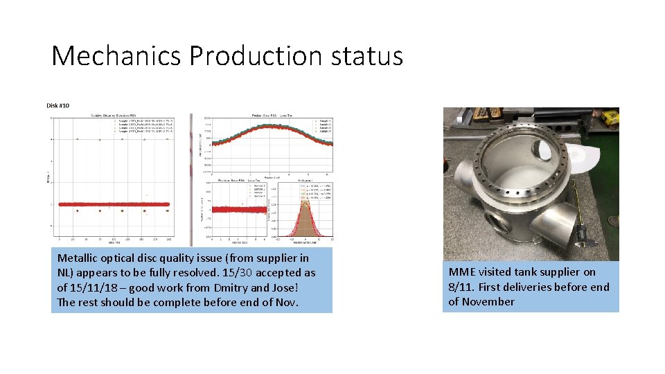 Mechanics Production status Metallic optical disc quality issue (from supplier in NL) appears to