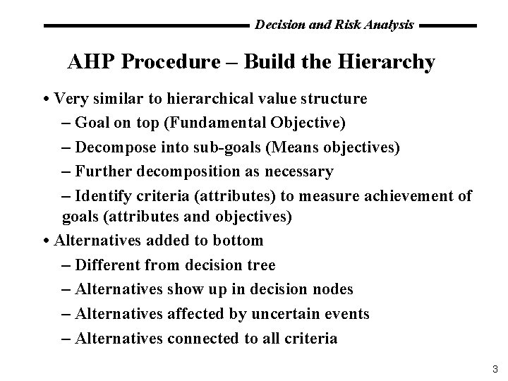 Decision and Risk Analysis Analytical Hierarchy Process AHP