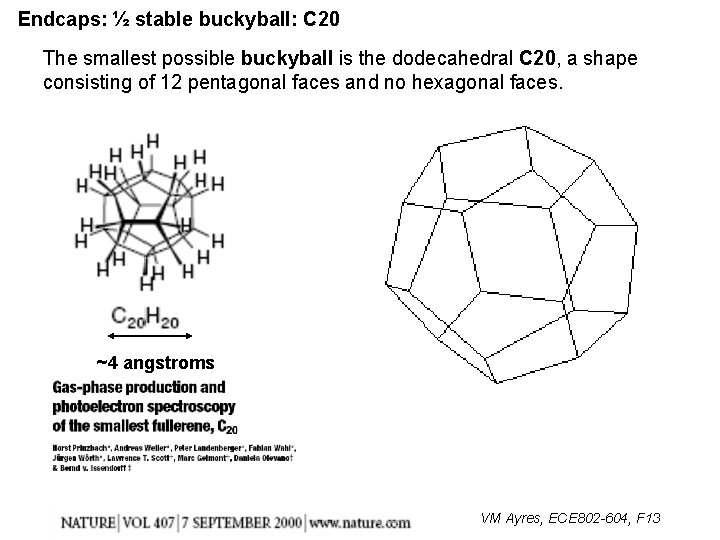 Endcaps: ½ stable buckyball: C 20 The smallest possible buckyball is the dodecahedral C