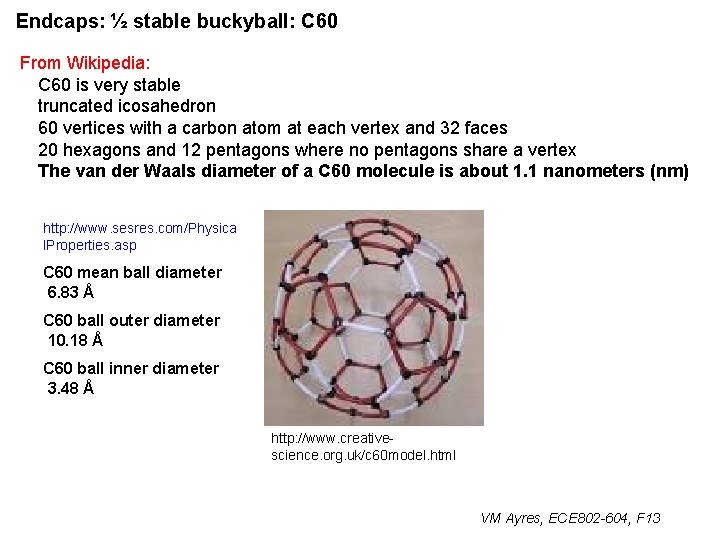Endcaps: ½ stable buckyball: C 60 From Wikipedia: C 60 is very stable truncated