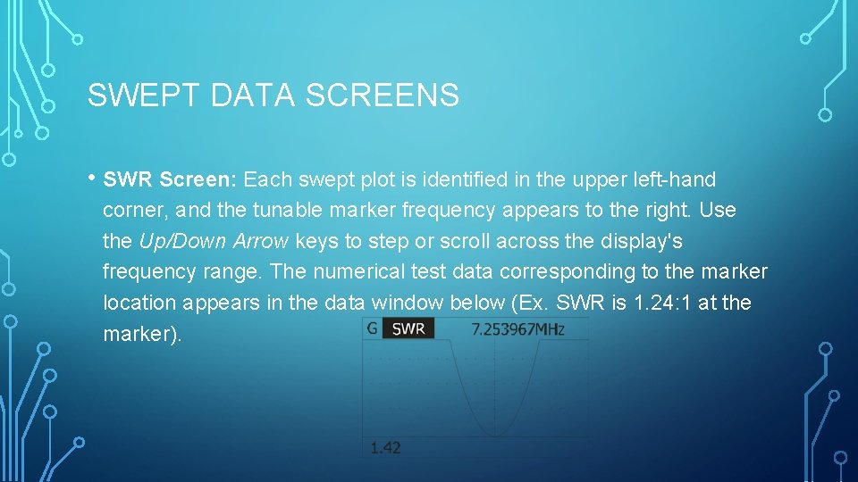 SWEPT DATA SCREENS • SWR Screen: Each swept plot is identified in the upper