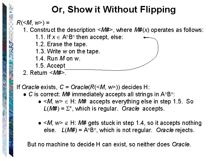 Or, Show it Without Flipping R(<M, w>) = 1. Construct the description <M#>, where
