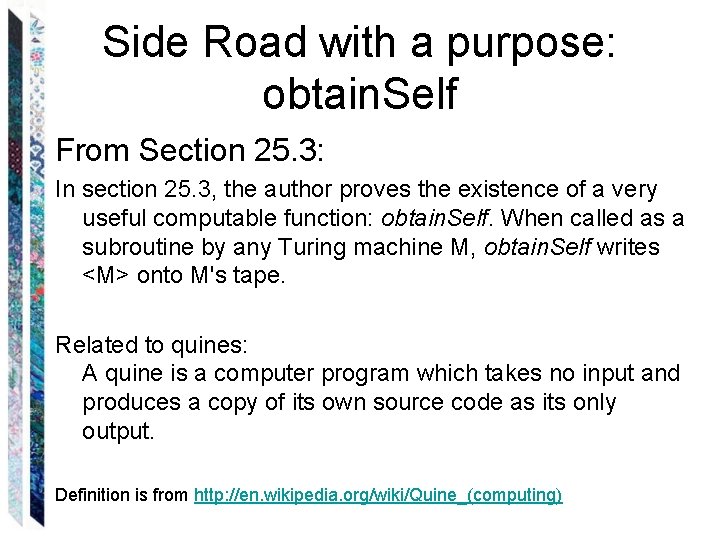 Side Road with a purpose: obtain. Self From Section 25. 3: In section 25.