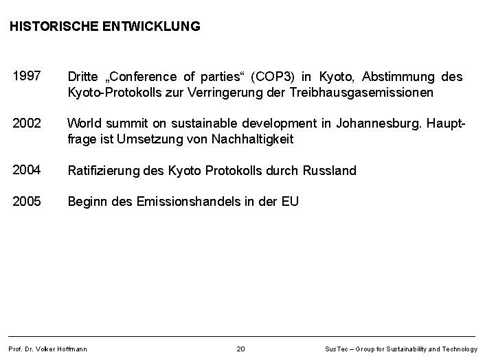 HISTORISCHE ENTWICKLUNG 1997 Dritte „Conference of parties“ (COP 3) in Kyoto, Abstimmung des Kyoto-Protokolls