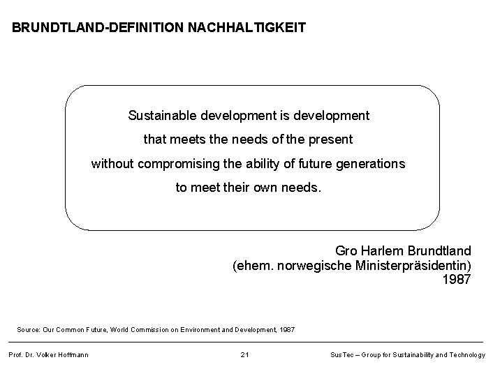 BRUNDTLAND-DEFINITION NACHHALTIGKEIT Sustainable development is development that meets the needs of the present without