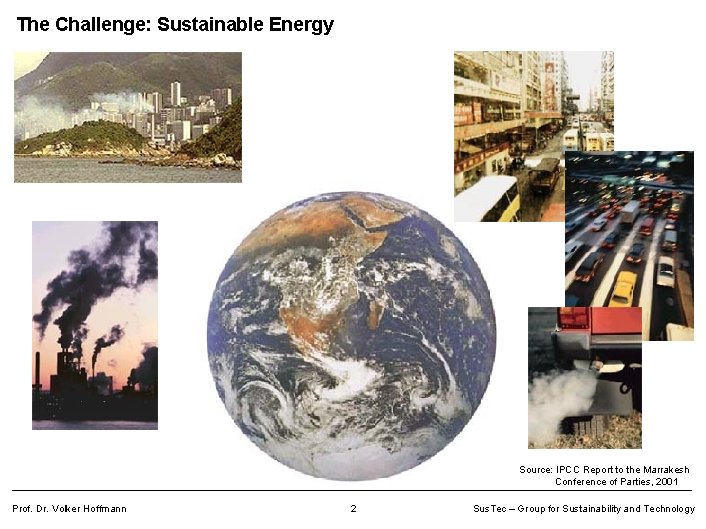The Challenge: Sustainable Energy Source: IPCC Report to the Marrakesh Conference of Parties, 2001