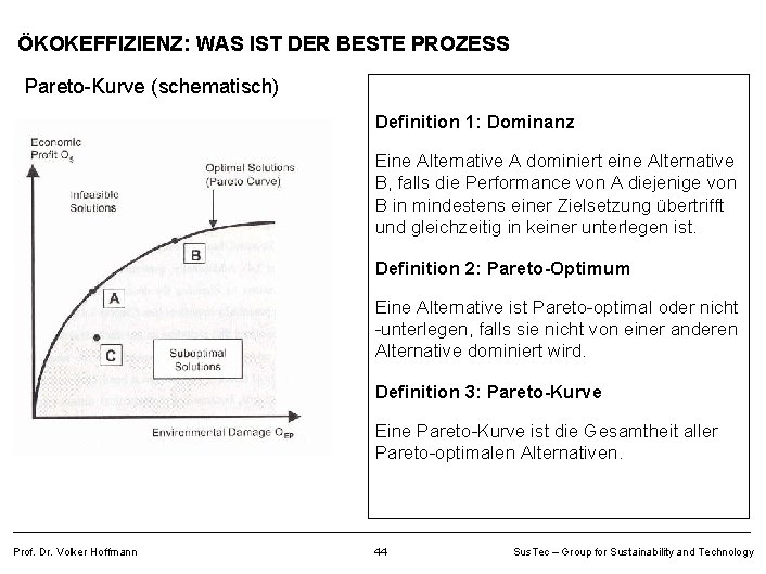 ÖKOKEFFIZIENZ: WAS IST DER BESTE PROZESS Pareto-Kurve (schematisch) Definition 1: Dominanz Eine Alternative A