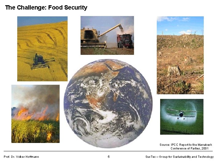 The Challenge: Food Security Source: IPCC Report to the Marrakesh Conference of Parties, 2001