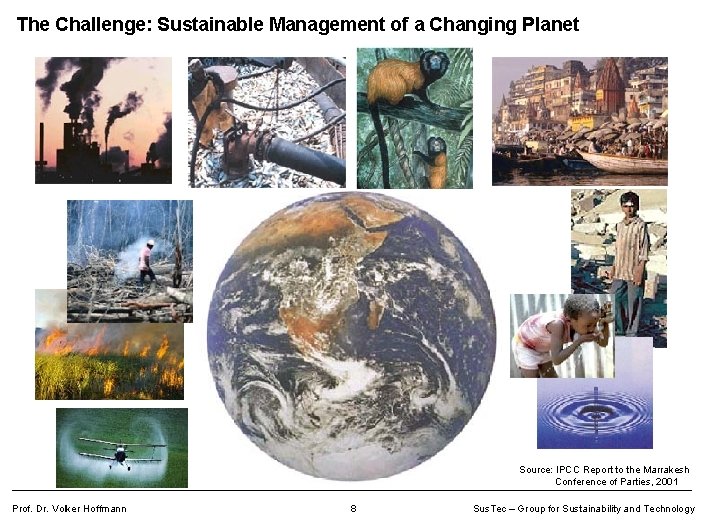 The Challenge: Sustainable Management of a Changing Planet Source: IPCC Report to the Marrakesh