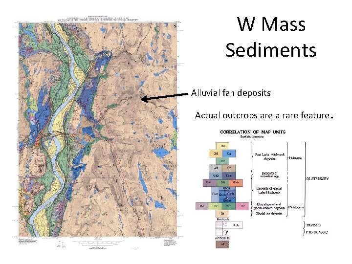 W Mass Sediments Alluvial fan deposits Actual outcrops are a rare feature . 