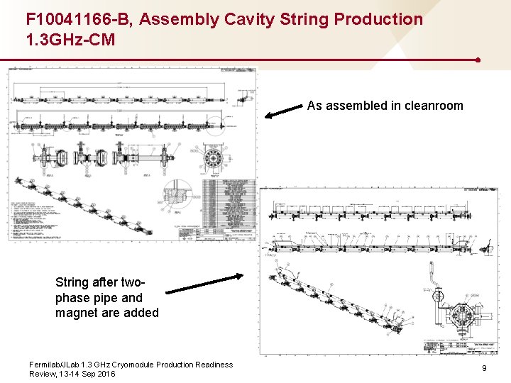 F 10041166 -B, Assembly Cavity String Production 1. 3 GHz-CM As assembled in cleanroom