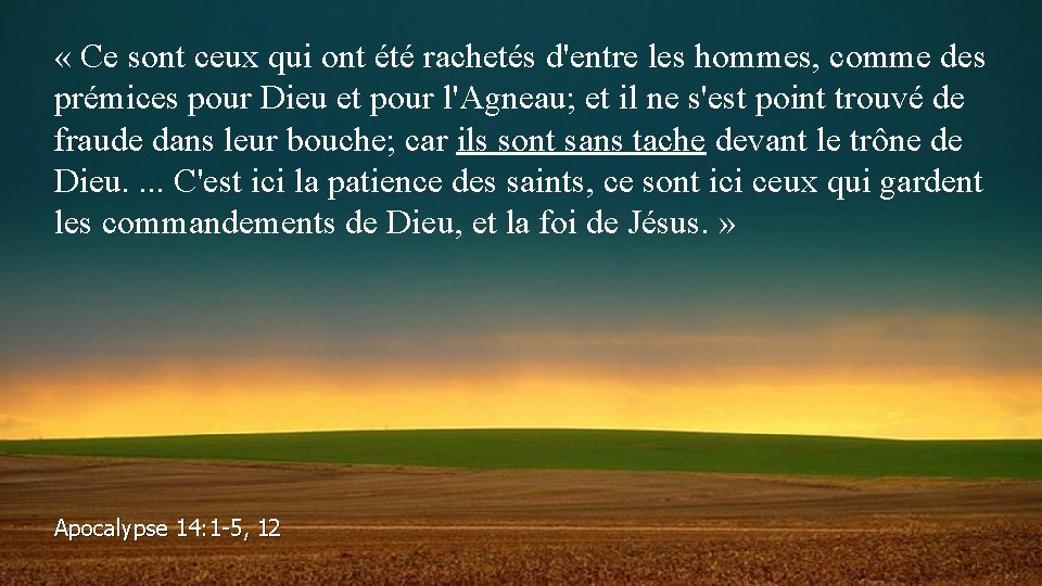  « Ce sont ceux qui ont été rachetés d'entre les hommes, comme des