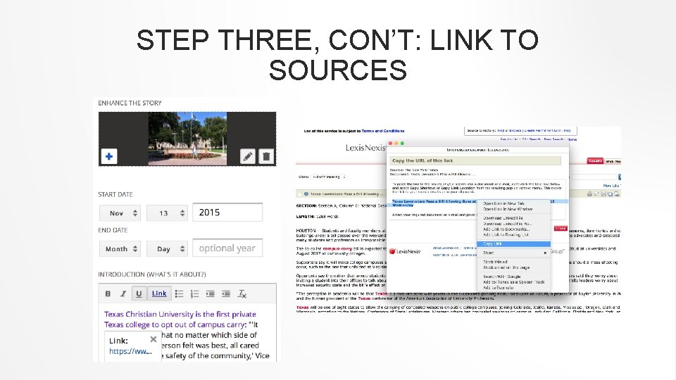 STEP THREE, CON’T: LINK TO SOURCES 