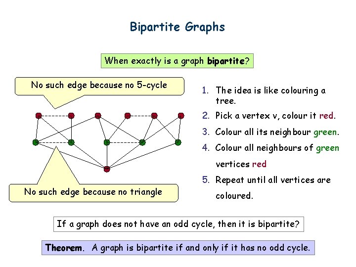 Bipartite Graphs When exactly is a graph bipartite? No such edge because no 5