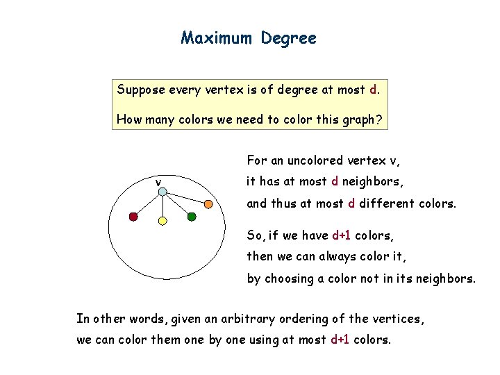 Maximum Degree Suppose every vertex is of degree at most d. How many colors