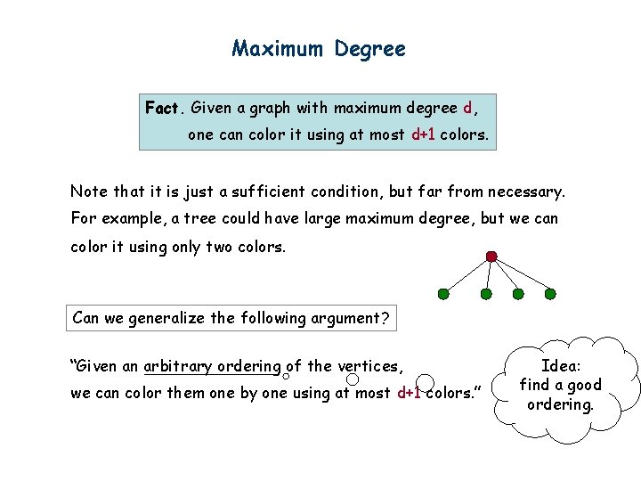Maximum Degree Fact. Given a graph with maximum degree d, one can color it
