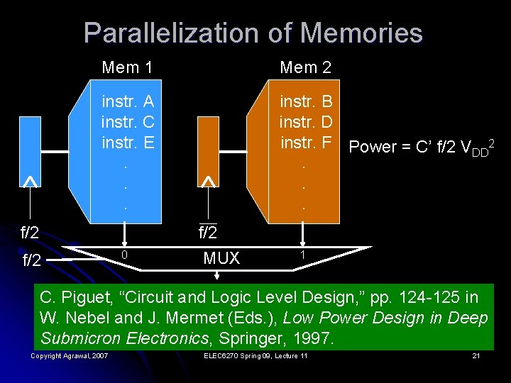 Parallelization of Memories Mem 1 Mem 2 instr. A instr. C instr. E. .