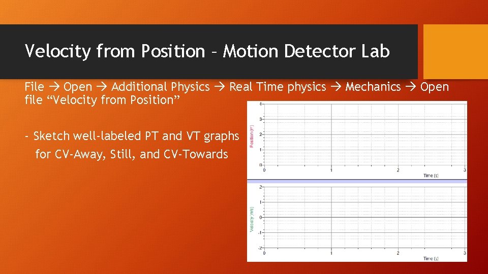 Velocity from Position – Motion Detector Lab File Open Additional Physics Real Time physics