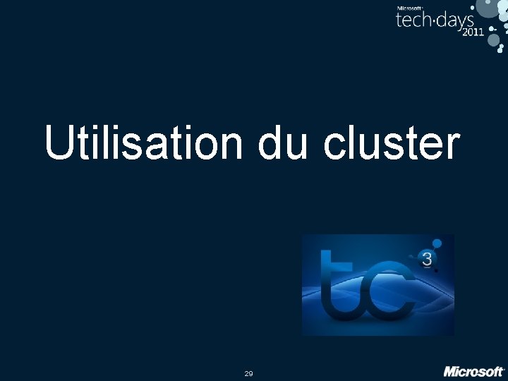 Utilisation du cluster 29 