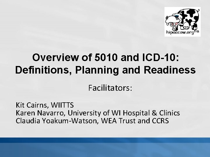 Overview of 5010 and ICD-10: Definitions, Planning and Readiness Facilitators: Kit Cairns, WIITTS Karen