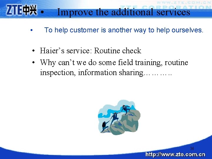 • • Improve the additional services To help customer is another way to