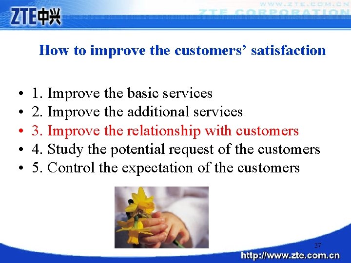 How to improve the customers’ satisfaction • • • 1. Improve the basic services