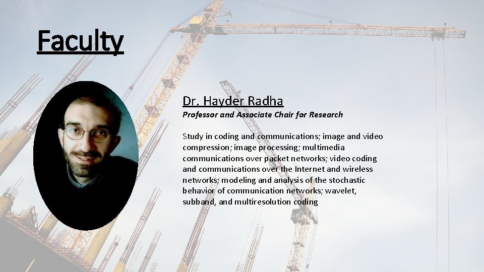 Faculty Dr. Hayder Radha Professor and Associate Chair for Research Study in coding and