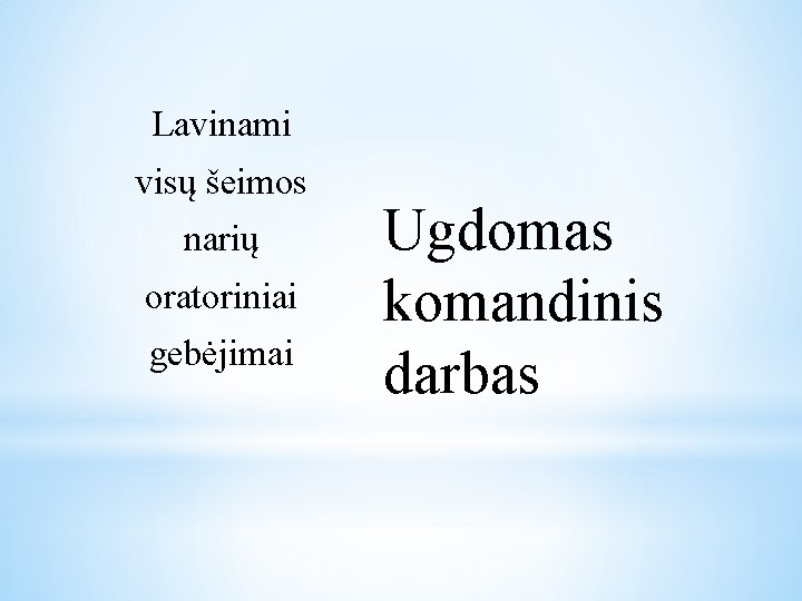 Lavinami visų šeimos narių oratoriniai gebėjimai Ugdomas komandinis darbas 