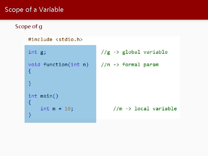 Scope of a Variable Scope of g 