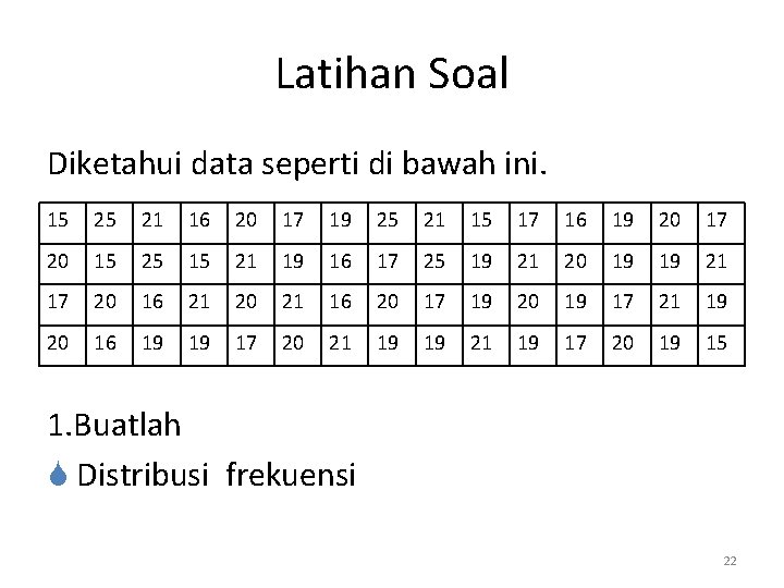 Latihan Soal Diketahui data seperti di bawah ini. 15 25 21 16 20 17