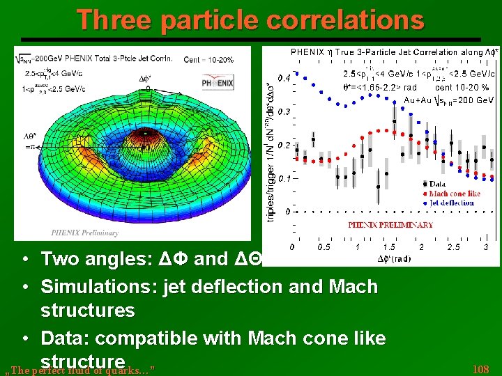 Three particle correlations • Two angles: ΔΦ and ΔΘ • Simulations: jet deflection and