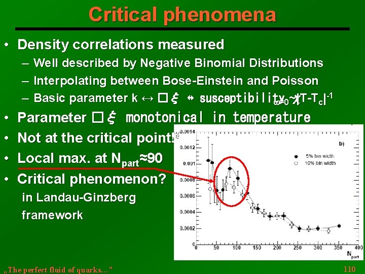 Critical phenomena • Density correlations measured Well described by Negative Binomial Distributions ─ Interpolating