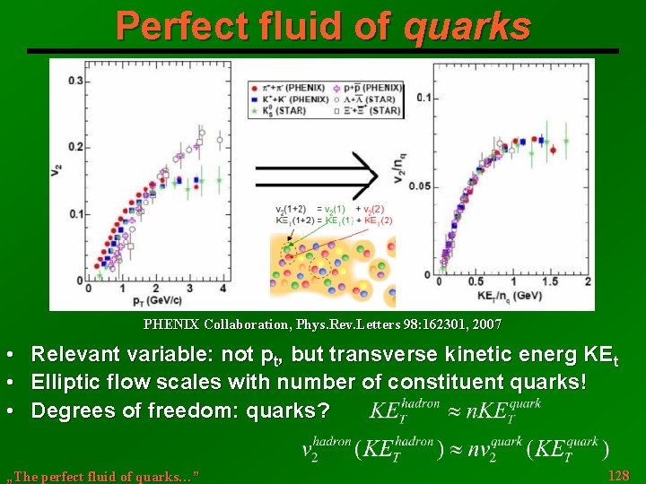 Perfect fluid of quarks PHENIX Collaboration, Phys. Rev. Letters 98: 162301, 2007 • Relevant