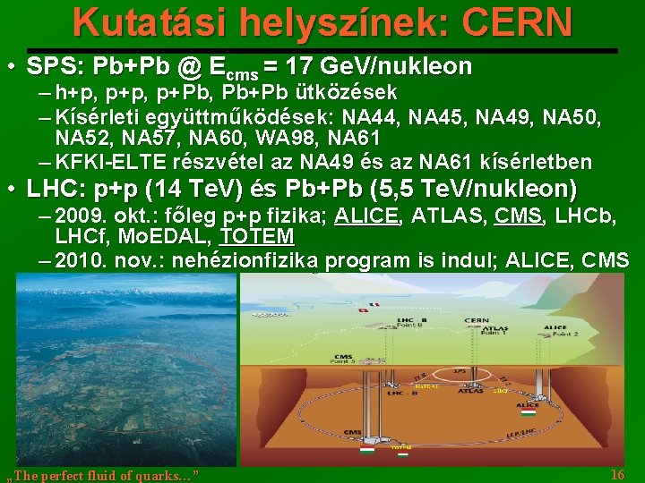 Kutatási helyszínek: CERN • SPS: Pb+Pb @ Ecms = 17 Ge. V/nukleon ─ h+p,