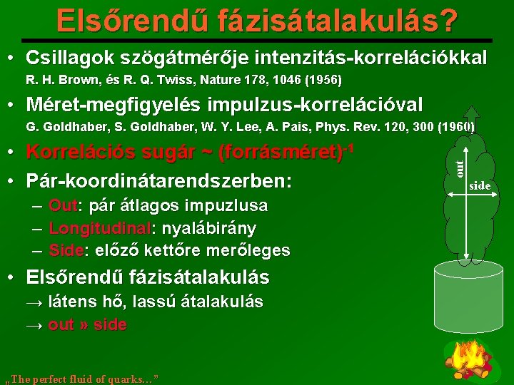 Elsőrendű fázisátalakulás? • Csillagok szögátmérője intenzitás-korrelációkkal R. H. Brown, és R. Q. Twiss, Nature