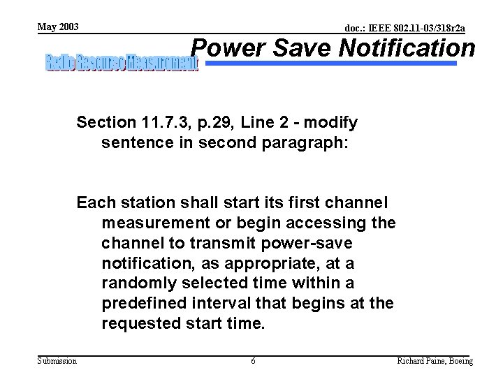 May 2003 doc. : IEEE 802. 11 -03/318 r 2 a Power Save Notification