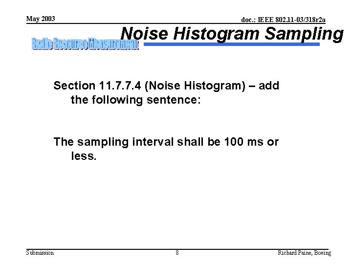 May 2003 doc. : IEEE 802. 11 -03/318 r 2 a Noise Histogram Sampling