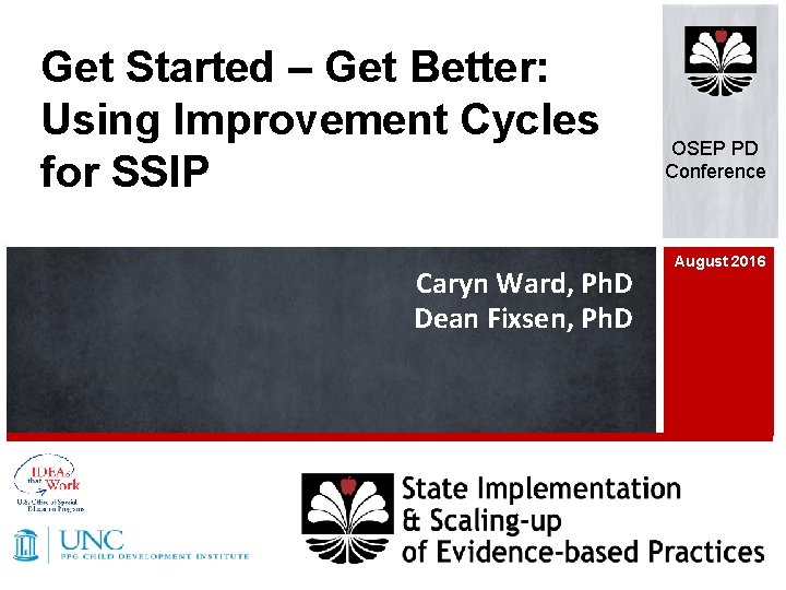 Get Started – Get Better: Using Improvement Cycles for SSIP Caryn Ward, Ph. D