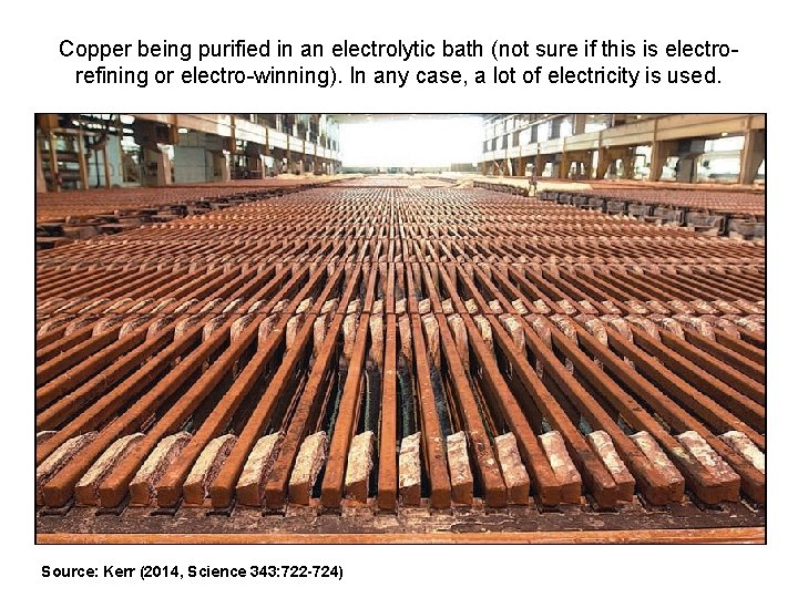 Copper being purified in an electrolytic bath (not sure if this is electrorefining or