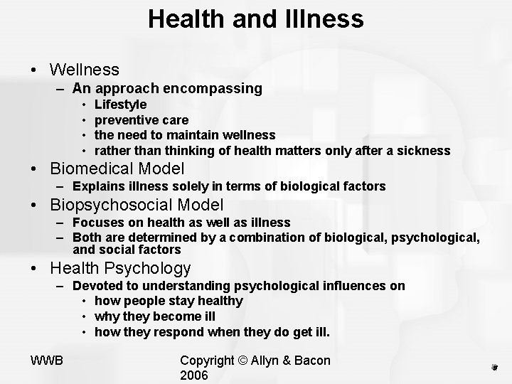 Health and Illness • Wellness – An approach encompassing • • Lifestyle preventive care