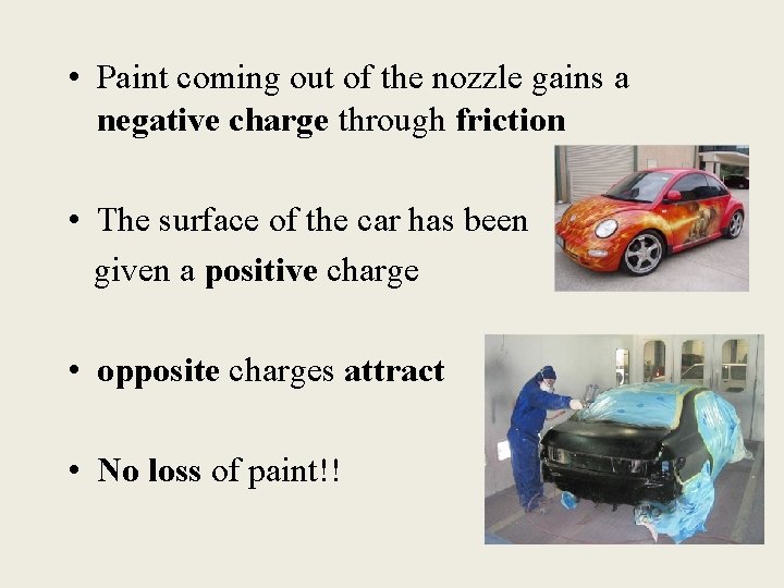  • Paint coming out of the nozzle gains a negative charge through friction