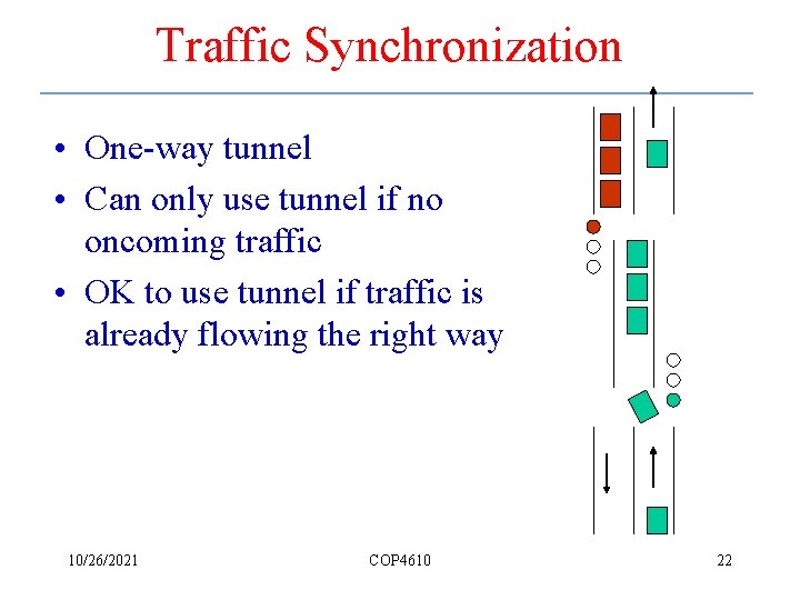 Traffic Synchronization • One-way tunnel • Can only use tunnel if no oncoming traffic