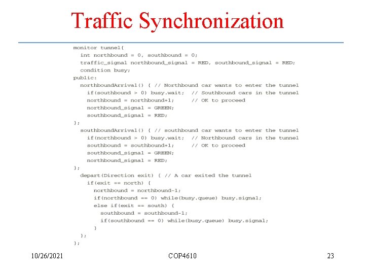 Traffic Synchronization 10/26/2021 COP 4610 23 