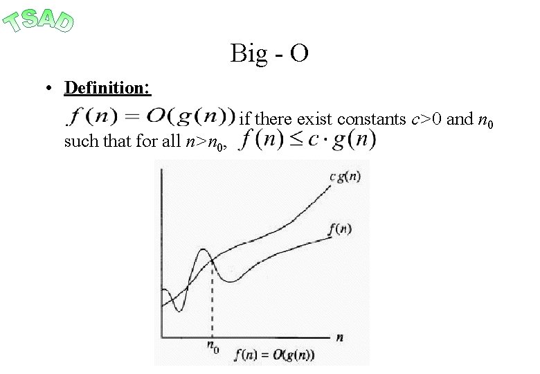 Big - O • Definition: such that for all n>n 0, if there exist