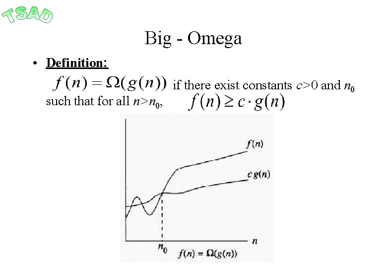 Big - Omega • Definition: such that for all n>n 0, if there exist