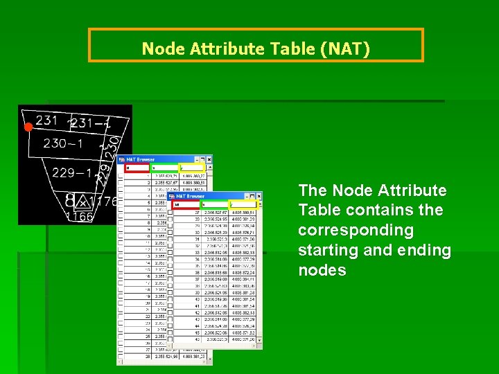 Node Attribute Table (NAT) The Node Attribute Table contains the corresponding starting and ending